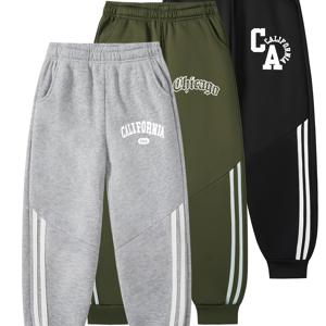 TEMU 3팩 남아용 & 캘리포니아 시티 레터 프린트 조거 팬츠 (포켓, 옆면 디자인), 남아 스포츠 바지, 남아용 조거, 십대용 조거, 야외용, 십대용