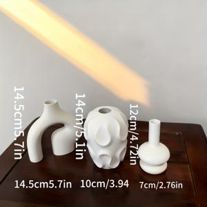 TEMU 기하학 3D 프린팅 화병 세트 3pcs - 노르딕 모던 화이트 & 클리어 라운드 & 링 화병, 레이어드 텍스처, 내구성 있는 플라스틱 홈 데코, 거실, 식탁, 현관용 - 스칸디나비아 & 보호 인테리어를 위한 장식 화병, 배터리 불필요, 정교한 기하학 패턴과 부드러운 곡선의 장식 선물 세트, 다양한 공간에 이상적