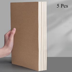 TEMU A4 크래프트 커버 노트북 5팩 - 학생용 손그림 노트, 사무용 스케치북, 다기능 노트북 (격자/줄무늬 내지 선택 가능), 내구성 강화 커버, 두꺼운 내지