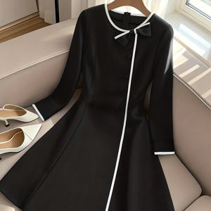 TEMU 여성용 우아한 블랙 드레스 - 긴소매 포멀 & , 가을/겨울에 잘 어울리는 핏, 오피스, 파티, 웨딩 - 관리가 용이한 여성 의류, 오피스룩, 세련된 스타일, 고품질 스티칭, 파티 웨어, 클래식 디자인