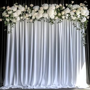 TEMU 1세트, 비침 방지 커튼이 있는 새틴 배경 커튼, 화이트 폴리에스터 원단으로 제작, 결혼식, 행사, 무대 장식, 브라이덜 샤워, 기념일 축하, 베이비 파티, 생일 파티, 약혼식, 결혼식 장식에 적합|샤워커튼