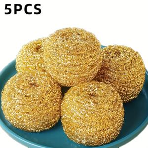 TEMU 구리 와이어 클리닝 볼 5개 세트, 순수 구리 제작, 냄비 손상 없음, 주방 설거지 가정용 청소 브러시, 주방 청소 및 스크러빙 볼, 냄비 브러시, 청소 도구, 주방 청소 필수품