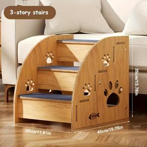 TEMU 3단/2단 미끄럼 방지 강아지 & 사다리 - 소형/중형 반려동물용 튼튼한 목재 펫 계단, 안전한 오르내림 계단, 침대, 소파, 쿠션용 저유지보수 경사로 - 강아지, 고양이, 개, 고양이에 이상적 (간편 조립)
