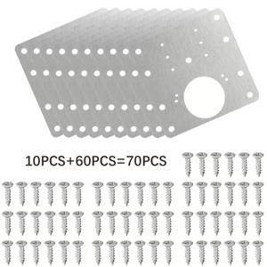 TEMU 70개 내구성 강화 스테인리스 스틸 캐비닛 힌지 수리 키트 (나사 포함) - 조절 가능한 도어 힌지 브래킷, 욕실, 옷장 문용 - 쉬운 설치, 부식 방지 보강판 (70개)