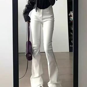 TEMU 여성 여름 패션 통근 하이웨스트 스판 슬림핏 날씬해 보이는 부츠컷 청바지 데일리 캐주얼 화이트 데님 플레어 팬츠 슬림소녀 SLIM GIRL