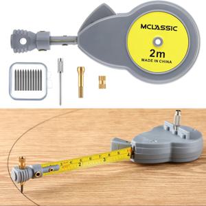 TEMU 1pc 강철 목공 스크라이빙 원 측정 테이프, 10 개의 연필 연필로 다기능 드로잉 아크 도구, 목공용 마킹 자 - 2m 길이|나침반|줄자