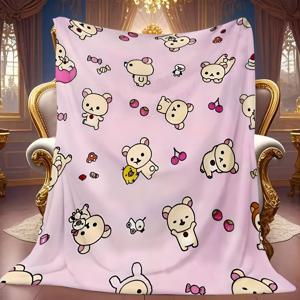 TEMU 소프트 플란넬 핑크 애니메이션 베어 패턴 담요 - 귀여운 하트 & 리본 디자인의 만화 곰, 소파/침대/사무실/캠핑용 가벼운 사계절 다용도 담요, 여자와 여성에게 완벽한 선물, 다양한 사이즈