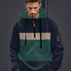 TEMU 남성용 풀지퍼형 & 컬러블록 디자인 후드티 - 오버사이즈 루즈핏 캐주얼 플리스, 긴팔 집업포켓이 있는 기계세탁 가능한 멀티컬러(네이비/검정/보라/빨강) 편안한 레이어링과 데일리룩을 위한 - 대조적인 줄무늬와 실용적인 수납공간으로 완성된 멋진 아우터웨어