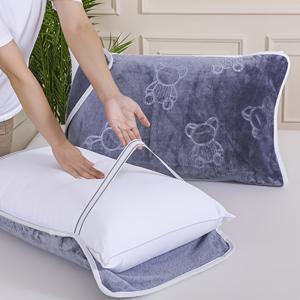 TEMU 안티스태틱 디자인의 편안한 밀크 벨벳 베개커버, 쉬운 세탁을 위한 두 개의 탄성 밴드 포함, 50*76cm 커플 사이즈, 침구 액세서리, 부드러운 질감, 내구성 있는 스티칭, 홈 데코, 스타일리시 침대용품, 고품질 원단, 세탁 가능한 베개커버, 홈 장식용 베개커버, 베개 보호 커버|베개커버