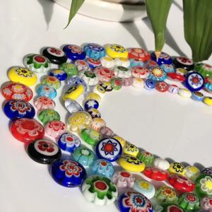 TEMU 6/8/10mm 혼합된 납작한 꽃 램프워크 유리 구슬 평면 라운드 론델 비즈 크리에이티브 패션 DIY 목걸이 브레이슬릿 보석 제작 공예 용품