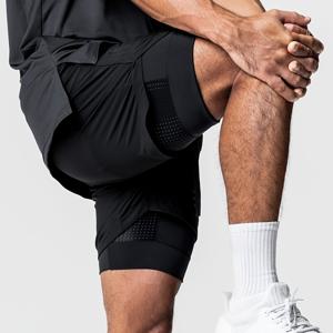 TEMU 남성용 여름 운동 반바지 - 통기성, 빠른 건조, 달리기 및 농구 훈련 반바지, 이중층 패딩, 지퍼 포켓, 수건 걸이 기능, 블랙 및 버건디, 스포츠 의류 | 지퍼 반바지 | 폴리에스터 안감, 체육관 반바지|스포츠타올