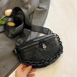 TEMU 고딕 스컬 패턴 체스트백, 트렌디 PU 크로스바디 백, 여성용 슬링 허리 가방 & 벨트 파우치