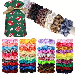 TEMU 40개 얀롱 새틴 모조 실크 헤어 스큐치 - 여성용 멀티컬러 탄력 있는 머리끈, 발렌타인데이 선물용 & 스타일 헤어 액세서리, 포니테일 홀더 및 수면용 액세서리, 부드러운 색상 다양성, 매끄러운 질감