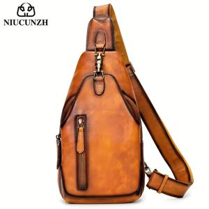 TEMU NIUCUNZH 정품 가죽 크로스바디 체스트백 - 빈티지 브라운 소가죽 슬링 백팩 (조절 가능한 스트랩 및 메탈 버클 잠금장치), 남녀공용 캐주얼 데일리 커뮤트 크로스백