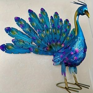 TEMU 1개 금속 공작-수탉 정원 조각상 - 터키석 파랑, 보라색, 녹색, 골든 야외 장식품 - 강력한 받침대 포함 (파티오, 현관, 잔디용) - 크리스마스 & 새해 장식 - 전기 불필요 - 팜하우스, 코티지, 모던 가든 오너먼트 - 쉬운 설치, 화려한 색상, 핸드메이드 느낌, 조형물, 농가 스타일