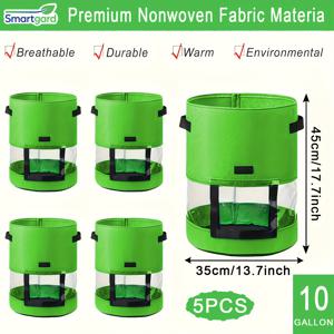 TEMU 5개 묶음 10갤런 고강도 화분 (바플 포함) - 두꺼운 통풍 무직물 화분 (손잡이 포함), 토마토, 딸기, 당근, 감자 재배에 적합 - 가볍고 내구성 좋음, 실내/실외 정원 사용, 클래식 스타일, 실내 가드닝