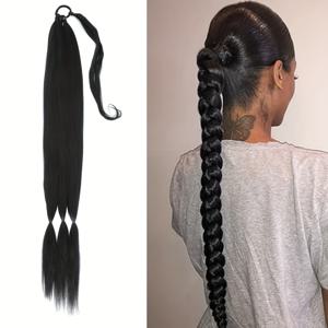 TEMU 여성을 위한 자연스러운 합성 머리 연장용 긴 땋은 포니테일 익스텐션 - 32인치