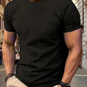 TEMU 남성용 플러스 사이즈 통기성 티셔츠 - 시원하고 통기성이 뛰어난 크루 넥, 반팔, 캐주얼한 여름 티셔츠, 단색, 가족에게 이상적인 선물, 플러스 사이즈 티셔츠|반팔 셔츠|리브드 텍스처