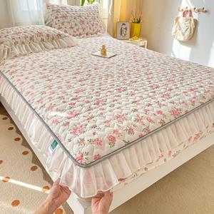 TEMU 작은 신선하고 로맨틱한 셔츠 레이스 핏시트 세트, 꽃 무늬, 좋은 통기성, 터치, 고밀도 직조, 부드럽고 편안한 360° 풀 랩 매트리스 프로텍터, 30cm 높이 침대 보호대, 기계 세척 가능하고 관리하기 쉬움, 3층 두꺼운 매트리스와 2개의 베개 케이스|베개커버|매트리스커버