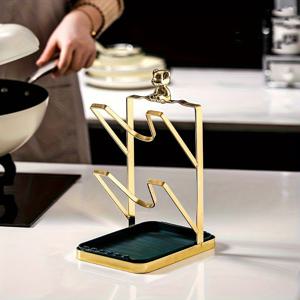 TEMU 곰 디자인으로 만든 이중층 철 냄비 뚜껑 홀더 - 주방 조리기구 뚜껑을 위한 다목적 주방 정리함, 은/금/크림 옵션