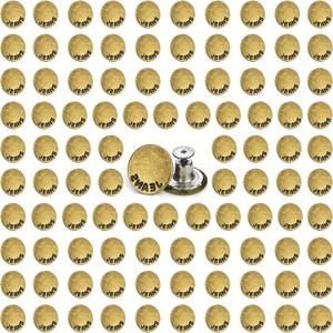 TEMU 100개 팩 노-소 재봉 청바지 단추 키트, 17mm 즉석 금속 단추 교체용 택, 청바지용, 청동, 편리한 설치 도구 포함