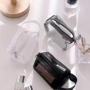 TEMU 3개 메쉬 투명 휴대용 보관 가방 - 블랙, 그레이 & 화이트 지퍼 파우치, 이어폰, 열쇠, 동전 & 화장품용, 가벼우며 세탁기 사용 가능