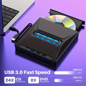 TEMU 3포트 USB 3.0 외장 CD/DVD 드라이브 - 고속 휴대용 CD/DVD+/-RW 버너 및 USB 허브, 노트북 및 데스크탑용 컴팩트 디자인, 윈도우, 리눅스, 애플 OS 호환성, 다기능 장치 지원 | 모던 테크 액세서리 | 고속 성능