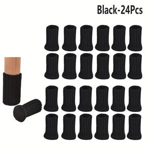 TEMU 16/24 팩 블랙 니트 의자 다리 양말, 이중 두께 고탄성 가구 다리 커버, 소음 감소 바닥 보호대, 쉽게 움직이는 원단 의자 캡 세트