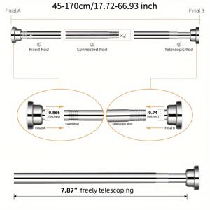 TEMU LOMILD - 1개 조절 가능한 블랙 샤워 커튼 로드, 45-250cm/17.72in-98.43in, 드릴링 필요 없음, 스테인리스 스틸 재질, 쉬운 설치, 욕실, 창문, RV, 거실, 침실에 적합 - 커튼, 옷장 등에 사용되는 텐션 로드|샤워커튼