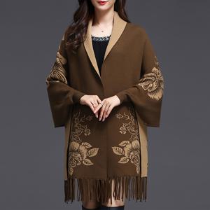 TEMU 우아한 자카드 폴리에스테르 스카프 숄, 주말 캐주얼 두꺼운 따뜻한 케이프 스타일 랩, 술 장식, 방풍, 깃털 없음, 가을 및 겨울용