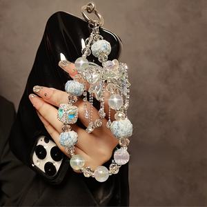 TEMU 1개의 럭셔리 라인스톤 나비 비즈 손목 폰 매력 끈, 휴대폰 케이스, 자동차 열쇠 고리 및 가방 펜던트를 위한 다재다능한 액세서리