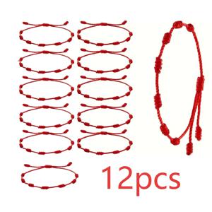 TEMU 12개 및 24개 빨간색 로프 7가지 매듭 행운 간편 조절 가능 직조 커플 팔찌 남녀 공용 - 우아한 자석 잠금, 내구성 좋은 합성 섬유, 어버이날 완벽한 선물