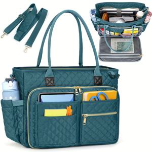 TEMU 15.6인치 노트북 토트백 여성용 직장인 가방 교사 토트백 간호사 가방 전문가용 컴퓨터 메신저백 보온 포켓 포함, 사무실, 대학, 간호용 노트북 서류가방