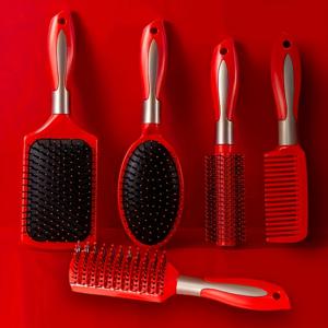 TEMU 5pcs 일반 머리용 전문 헤어 브러시 세트 - 고무 솔 스타일링 빗과 에어 쿠션 스칼프 마사지, 튼튼한 ABS 플라스틱 핸들 - 여성용 인체공학 헤어 도구