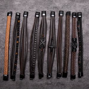 TEMU 10개 세트 빈티지 패션 남성용 자석 클라스프 PU 가죽 패브릭 팔찌 자연석 타이거 아이 스톤 포함, 파티웨어,빈티지 스타일, 디자인,내구성 있는 소재,패브릭 손목밴드,액세서리 수집가,남성 패션