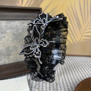 TEMU 1개 우아한 빈티지 레이스 헤어밴드, 라인스톤 나비 디테일 - 미끄러지지 않는 여성용 헤어밴드, 데일리 웨어, 특별한 날, 데이 선물 - 단일 품목