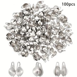 TEMU 1박스 100개 304 스테인리스 스틸 비드 팁 칼로트 엔드 클램쉘 노트 커버 스테인리스 스틸 색상 6x4mm 구멍: 1mm 내경: 3mm 공예 재료 스티커 수제 세트 추수감사절 및 새해 선물