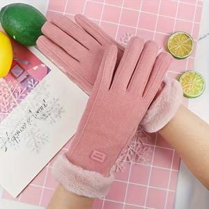 TEMU 여성용 방풍 열선 터치스크린 사이클링 장갑 - 겨울용 따뜻한 베이지색 플리스 안감, 조절 가능한 풀온 디자인 & 패션 레터 패치, 야외 스포츠 및 캐주얼 사용을 위한 플러시 커프 디자인, 부드러운 플리스 안감, 지퍼 손목 클로저