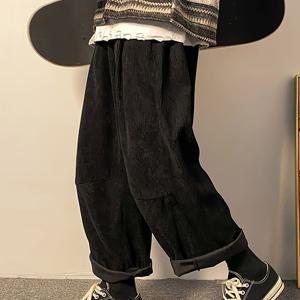 TEMU 남성용 플러스 사이즈 빈티지 코듀로이 팬츠 - 루즈핏 레그 카고 팬츠, 끈 조절 가능, 캐주얼 레트로 스타일, 대형 & 키 큰 남성용, 블랙, 편안한 룩 | 레트로 캐주얼 팬츠 | 캐주얼 핏 팬츠, 플러스 사이즈|빅사이즈