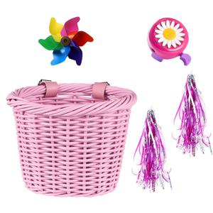 TEMU 자전거, 산악 자전거, 스쿠터, 밸런스 바이크, 수제 짠 자전거 바구니 + 작은 풍차 + 스트리머 한 쌍 + 벨