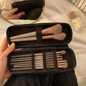 TEMU 휴대용 여행 메이크업 브러쉬 정리 케이스 - 대용량 고품질 방진 화장품 가방, 다수의 수납공간이 있는 블랙 컴팩트 디자인 아이섀도우 브러시 및 뷰티 도구용, 메이크업 여행 가방|화장품정리함