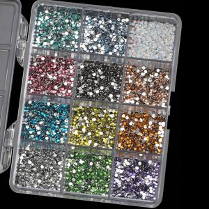 TEMU 1 박스 네일 아트 라인스톤 12 컬러 3D 네일 장식 DIY 액세서리 레진 네일 디자인 용품 AB 컬러 돌 네일 팁, 닫는 도구 6000개 평평한 뒷면 인조 다색|네일팁|네일재료