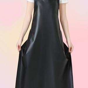 TEMU 2개의 포켓이 있는 연장형 인조 가죽 아포니, 남성과 여성 모두에게 적합한 스타일리시한 작업복, 가정용 일상 사용, 주방 요리, 레스토랑, 해산물 및 애완동품점에 적합, 기계 세탁 가능.