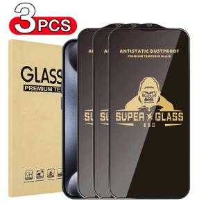 TEMU For iPhone X/XR/XS Max/11/12/13/14/15/16 Pro Max용 9H Ultra HD 강화 유리 액정 보호 필름 3매 - 정전기 방지, 스크래치 방지 풀커버, 강화 유리