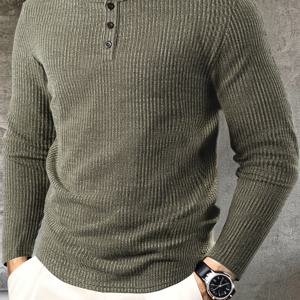 TEMU 남성용 긴팔 헨리 셔츠, 버튼 니트가 있는 편안하고 세련된 디자인을 특징으로 캐주얼 아웃도어 웨어에 적합합니다.