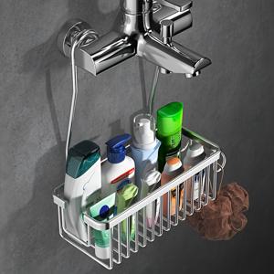 TEMU 1개 공간 절약형 알루미늄 욕실 걸이 바구니 - 방청 및 부식 방지 샤워 캐디, 수납대 조절 가능, 샤워기 부착용, 샴푸, 바디워시 및 액세서리 보관에 이상적, 샤워 캐디|샤워기거치대