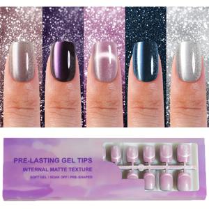 TEMU 150개 아크릴 숏 스퀘어 캣아이 프렌치 프레스온 네일, 5가지 컬러 패션 캣아이 디자인 여성용 인조네일 세트, 네일살롱