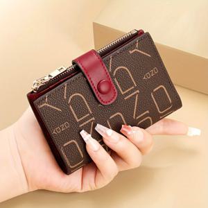 TEMU ONYD 시크 2-in-1 여성용 짧은 지갑 & 열쇠 거치대 - 클래식 커피/카라멜, 패셔너블 더블 폴드 디자인, 다수의 카드 슬롯, 튼튼한 PVC, 쉬운 세척, 향수 선물 상자 포함, 귀여운 지갑