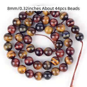 TEMU 15인치 스트랜드, 자연적인 타이거 아이 스톤 비즈, 4/6/8/10/12mm, 세 가지 색상의 둥근 비즈 정렬, DIY 보석 만들기, 침착, 팔찌 액세서리, 공예 용품