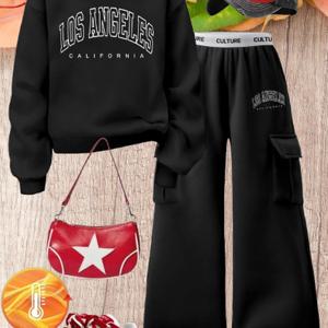 TEMU 여성용 캐주얼 스웨트셔츠 & 조거 팬츠 세트 - 